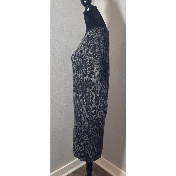 Loft Gray Black Animal Print 100% Wool Knit Sweater Dress Size M Mobwife - Picture 5 of 14